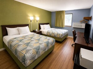 Desk, laptop workspace, free WiFi, bed sheets