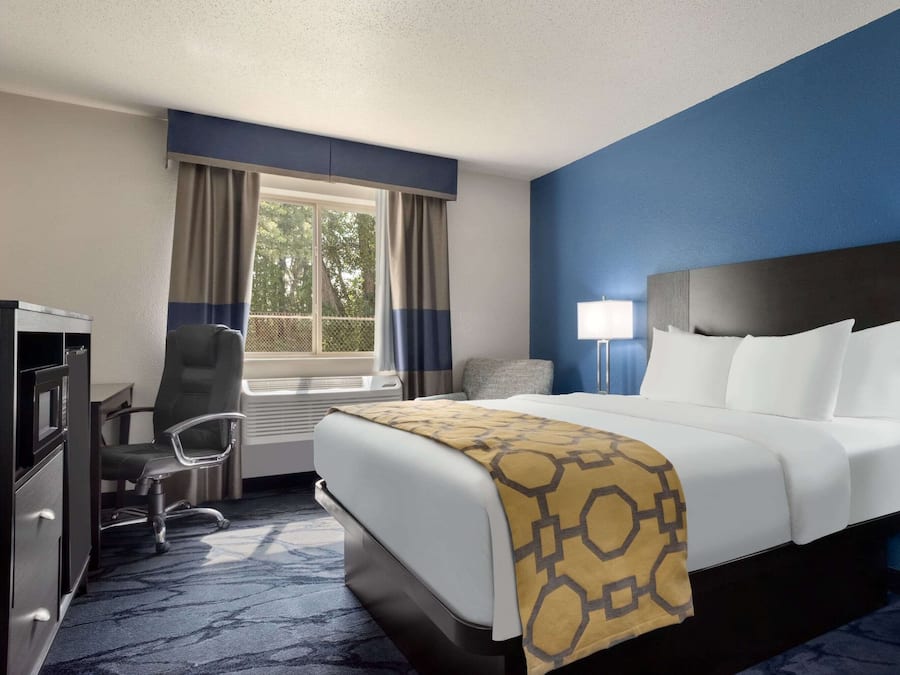 Desk, blackout drapes, iron/ironing board, free cribs/infant beds