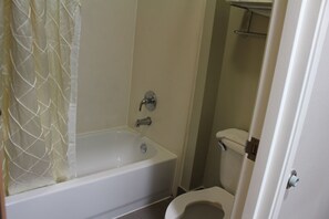 Combined shower/bathtub, hair dryer, towels