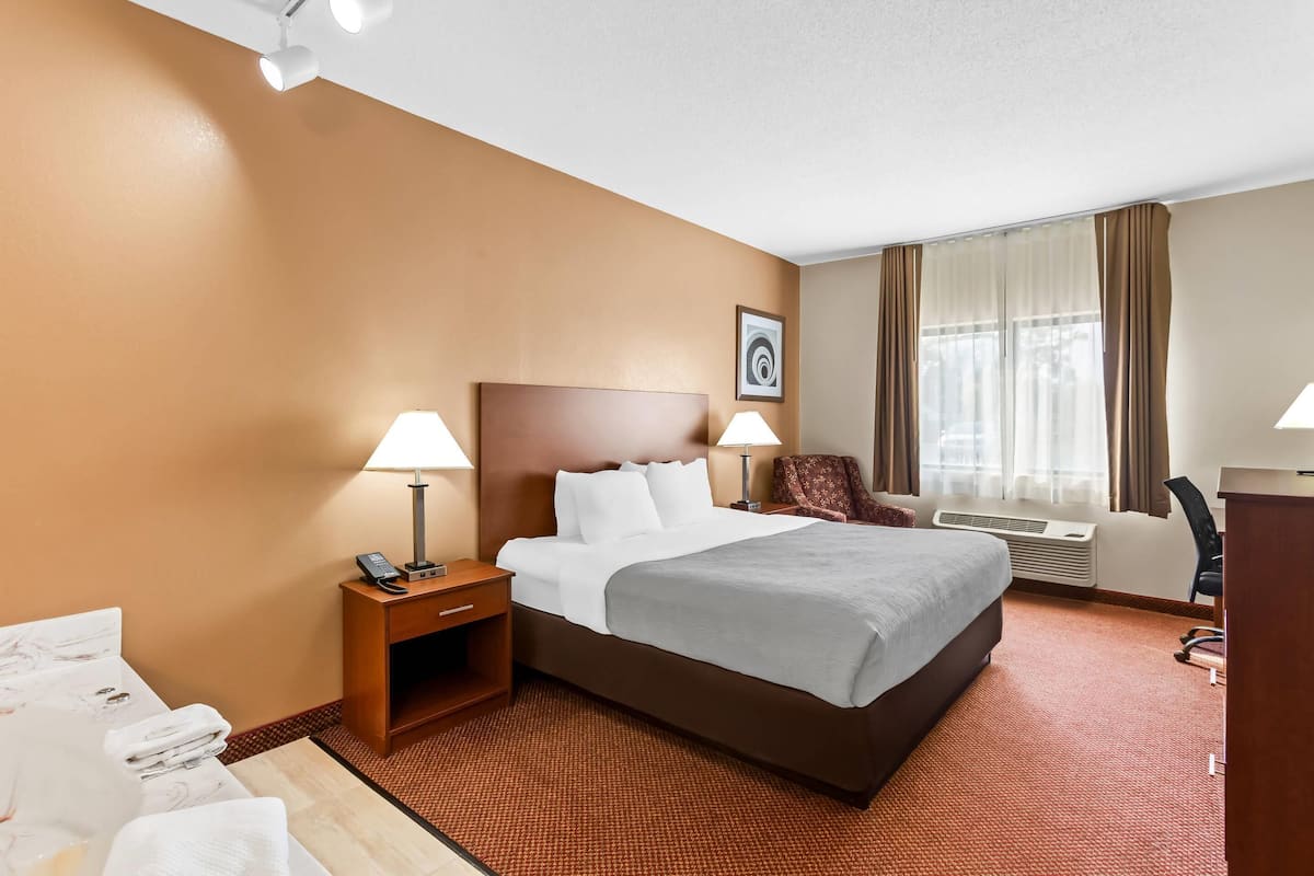 Standard Room, 1 King Bed, Non Smoking, Jetted Tub (in bath) | Blackout curtains, iron/ironing board, rollaway beds, bed sheets