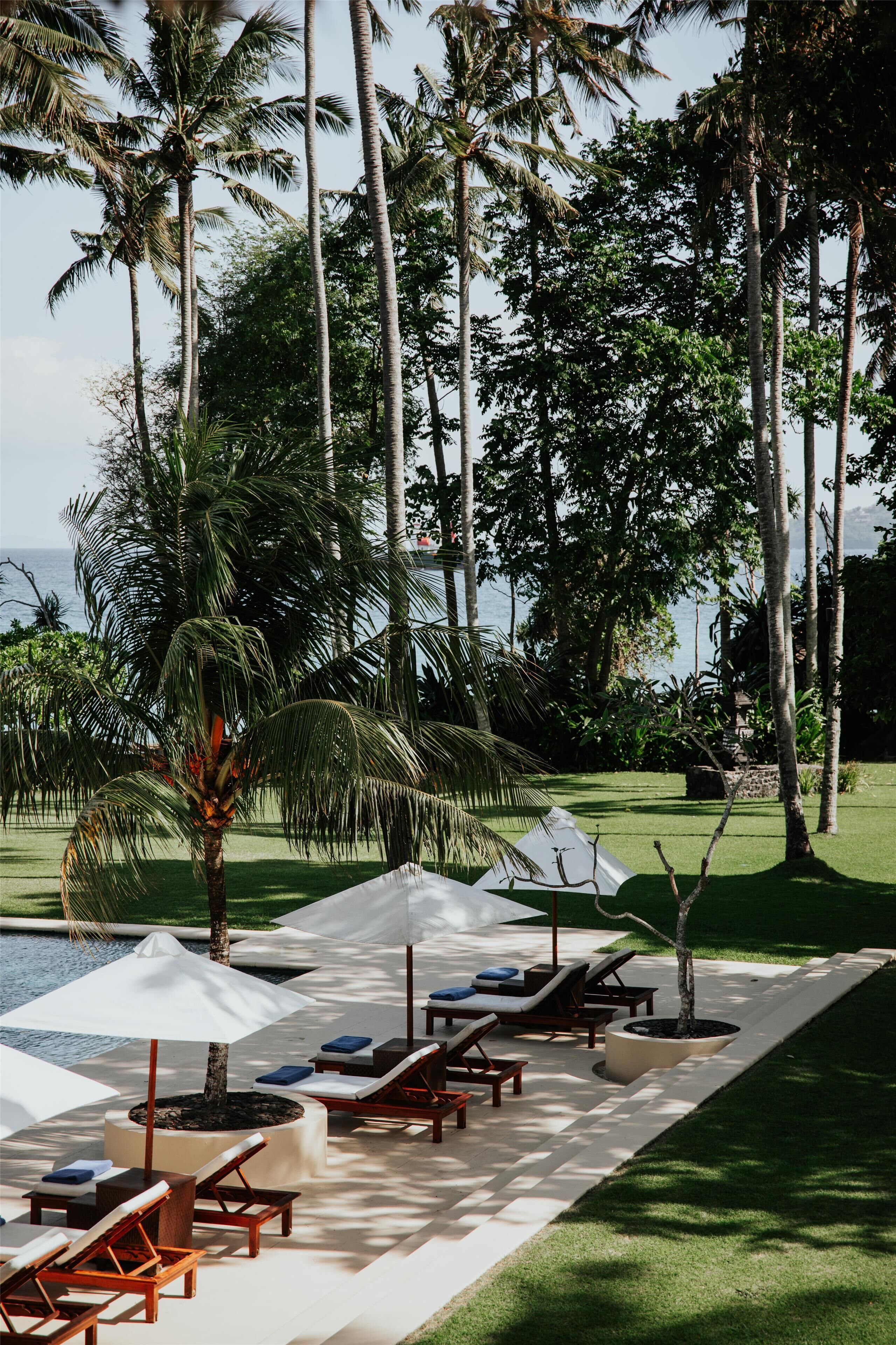 Outdoor pool, pool loungers