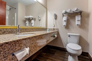 Bañera con ducha, artículos de tocador gratuitos, secador de pelo