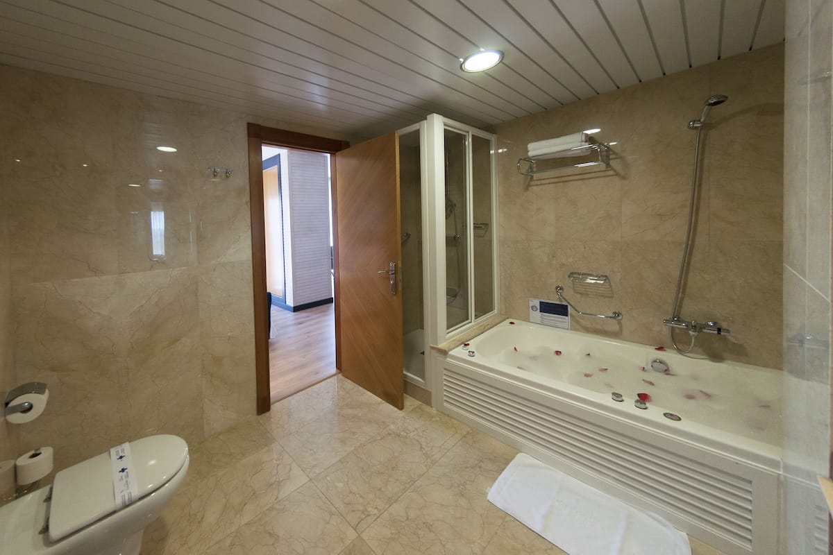 premium suite, hot tub, garden view | bathroom | free toiletries, hair dryer, bidet, towels