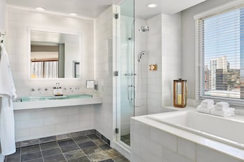 Shower, rainfall showerhead, designer toiletries, hair dryer at Hotel Republic San Diego, Autograph Collection