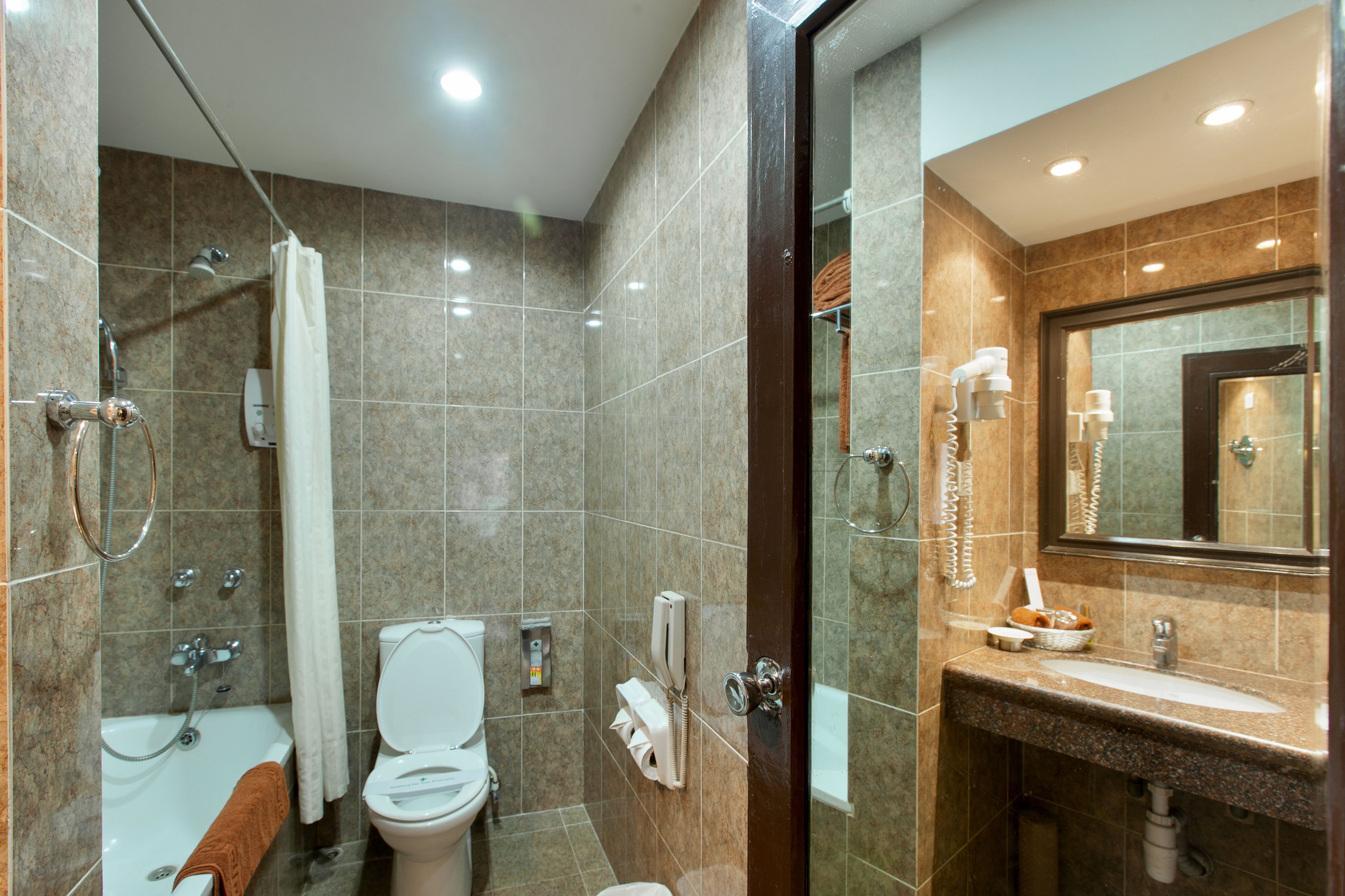 free toiletries, hair dryer, bathrobes, slippers