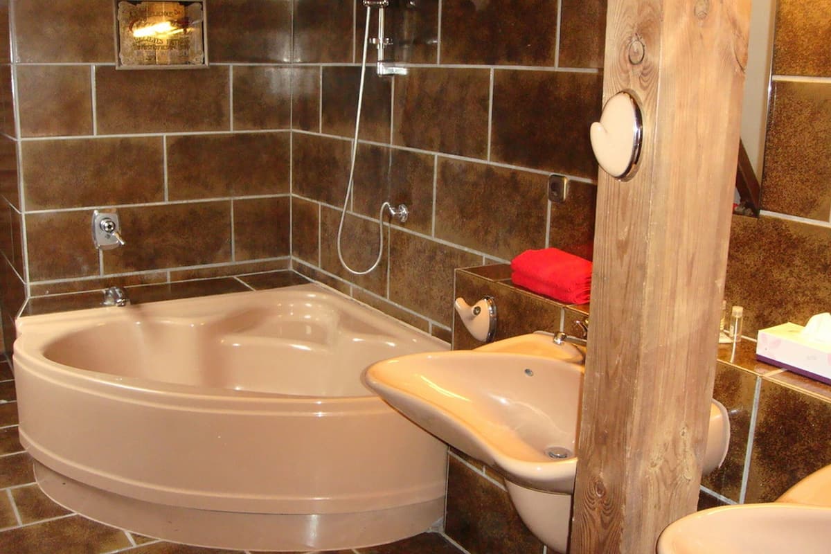 standard room | bathroom | shower, free toiletries, hair dryer, towels