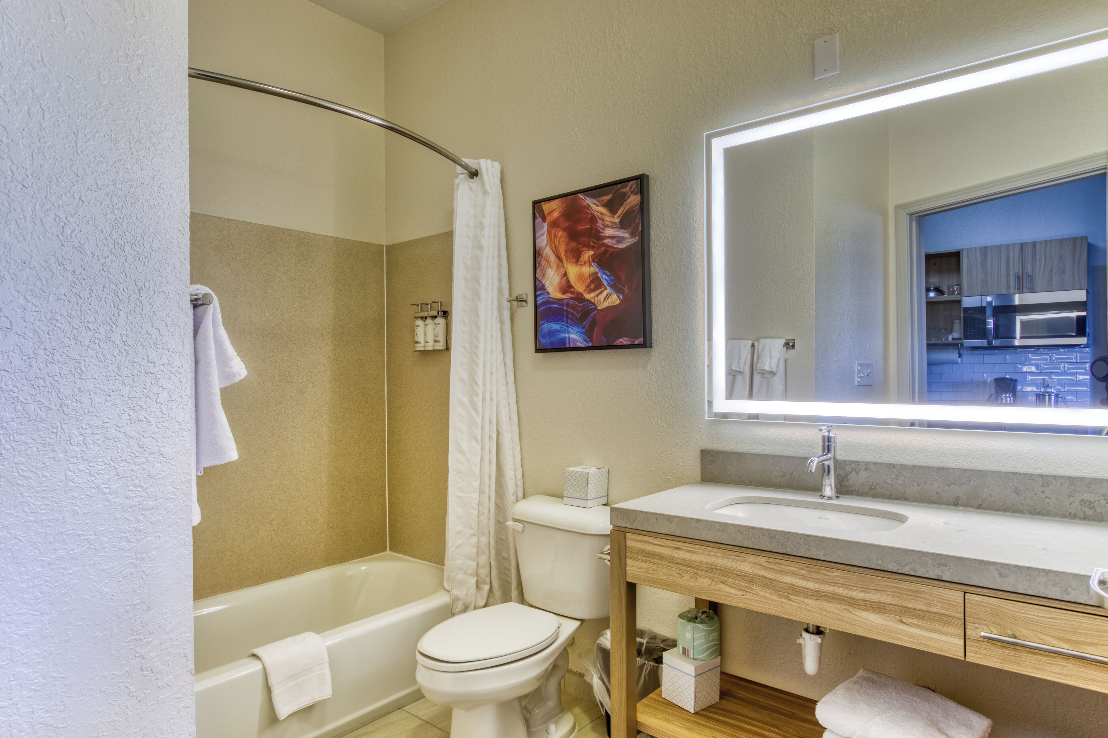 free toiletries, hair dryer, towels