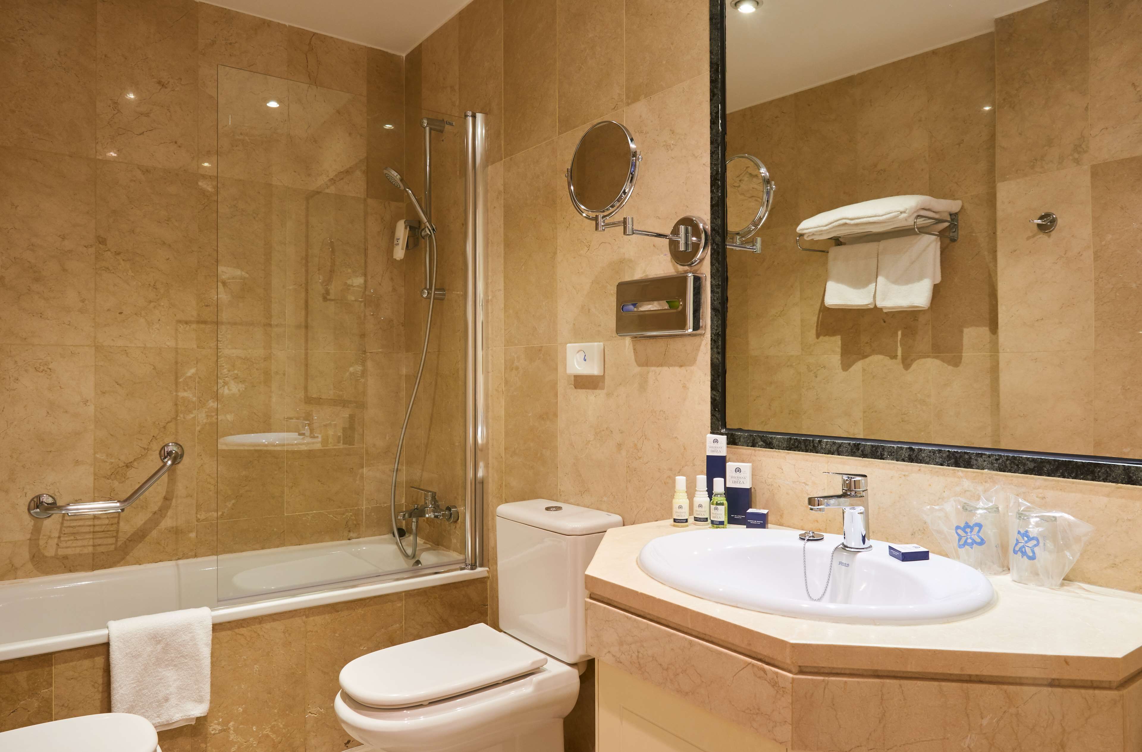 free toiletries, hair dryer, bidet, towels