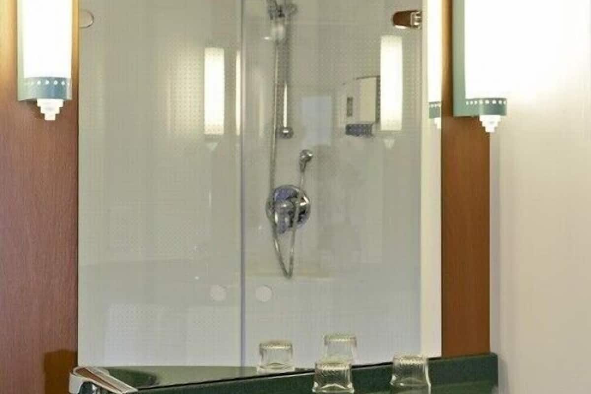 shower, eco-friendly toiletries, hair dryer, towels