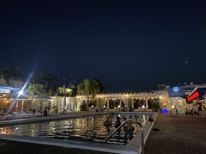 Outdoor pool, sun loungers