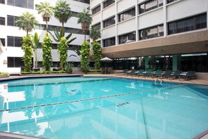 Outdoor pool, pool loungers