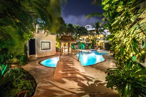 Outdoor pool, pool loungers
