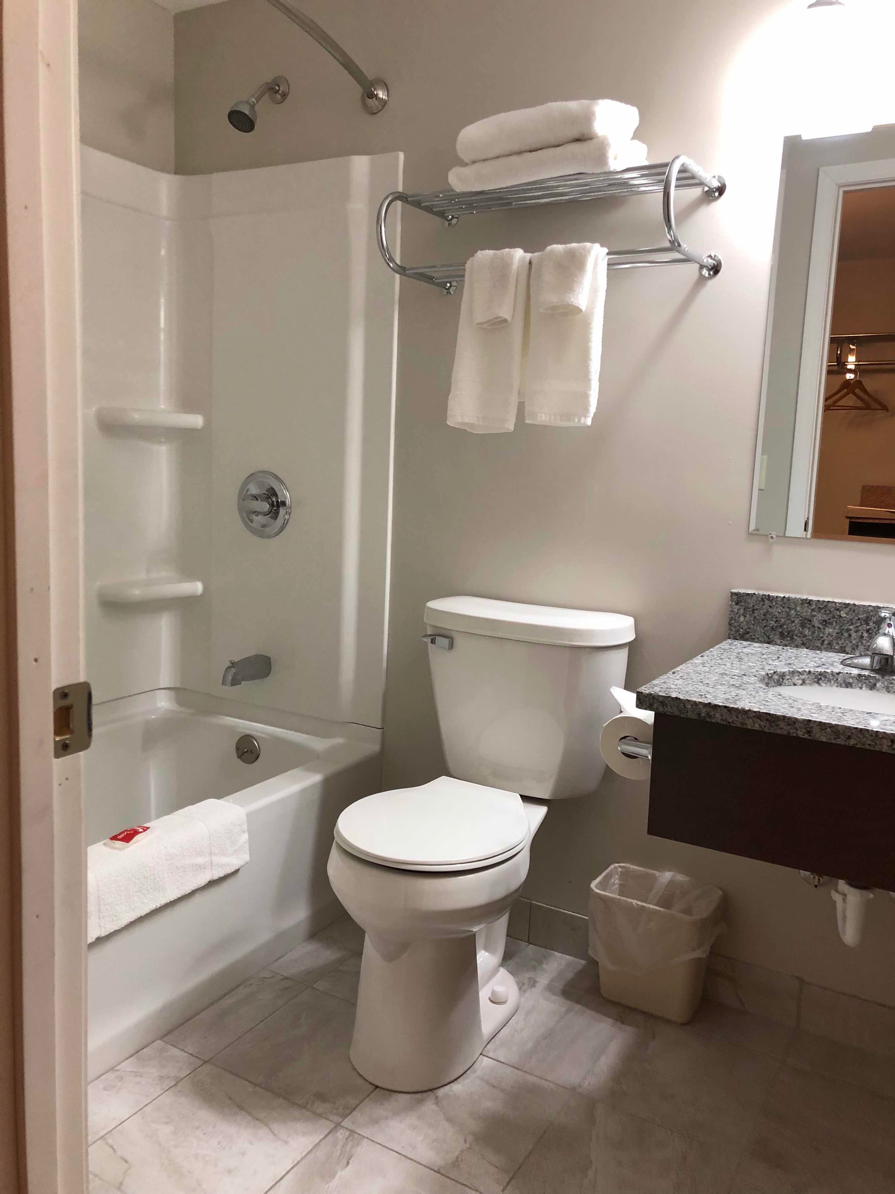Une salle de bain avec une baignoire, des toilettes et un lavabo.