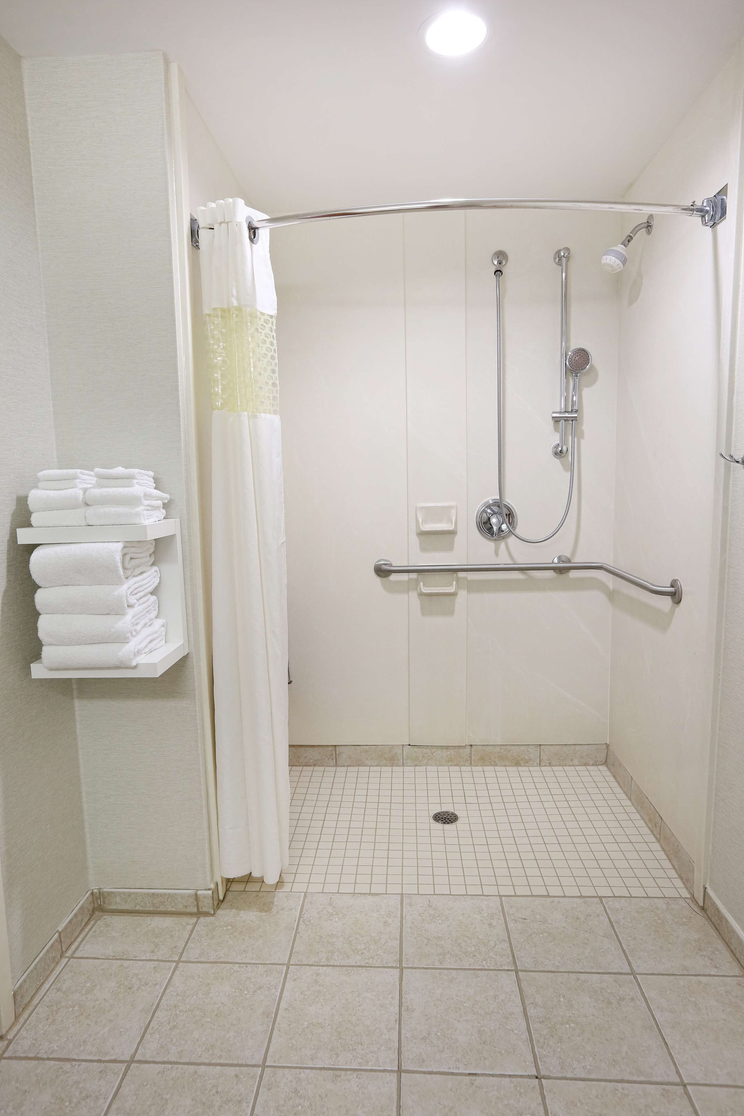 room, 1 king bed, accessible (mobility & hearing, roll-in shower) | bathroom | free toiletries, hair dryer, towels