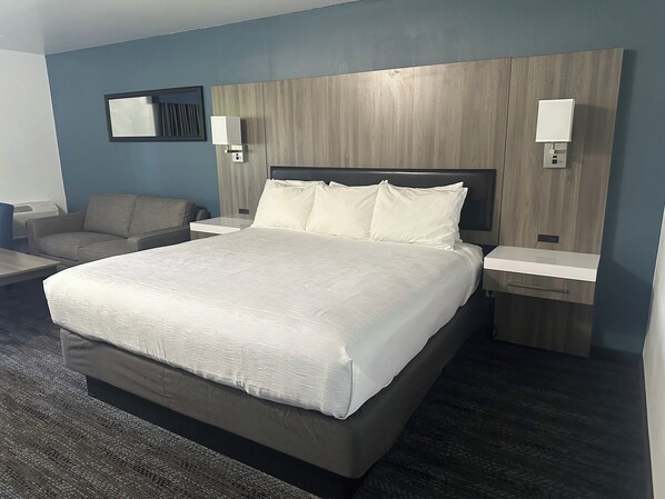1 bedroom, desk, blackout curtains, iron/ironing board