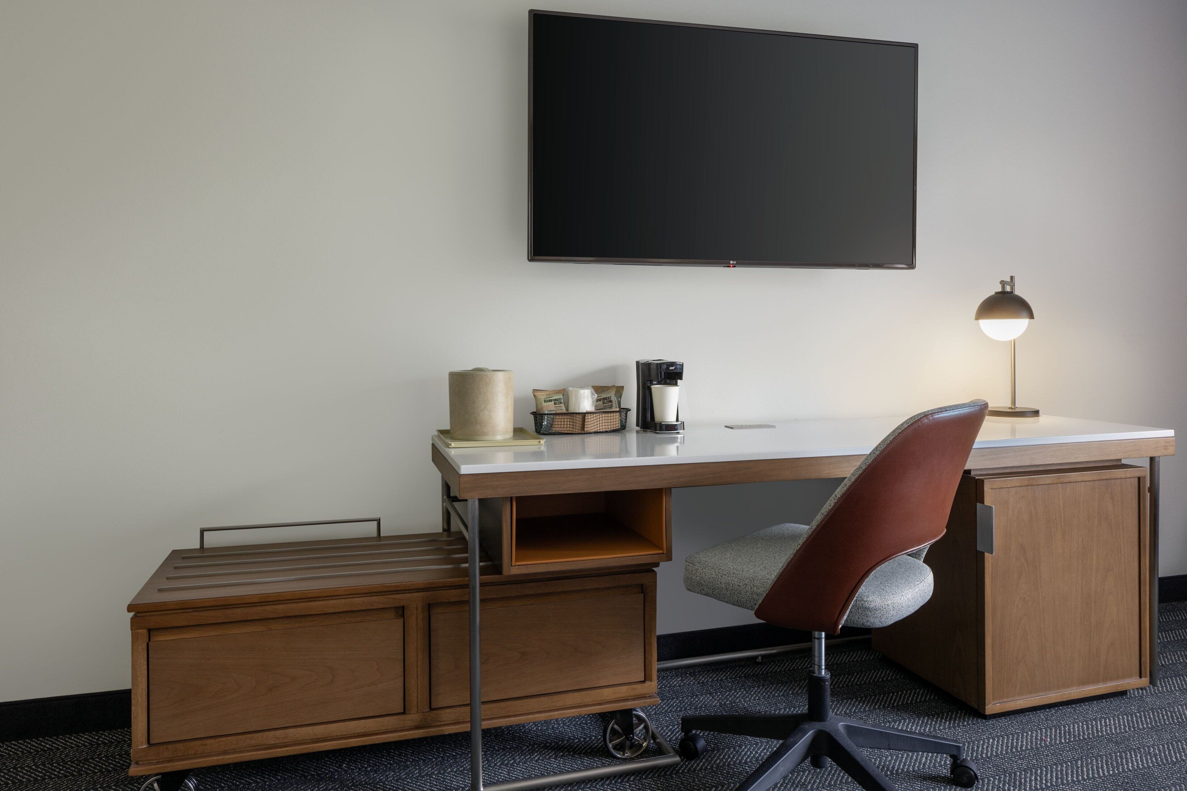 premium bedding, down duvets, desk, laptop workspace