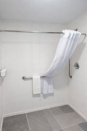 Combined shower/tub, hair dryer, towels