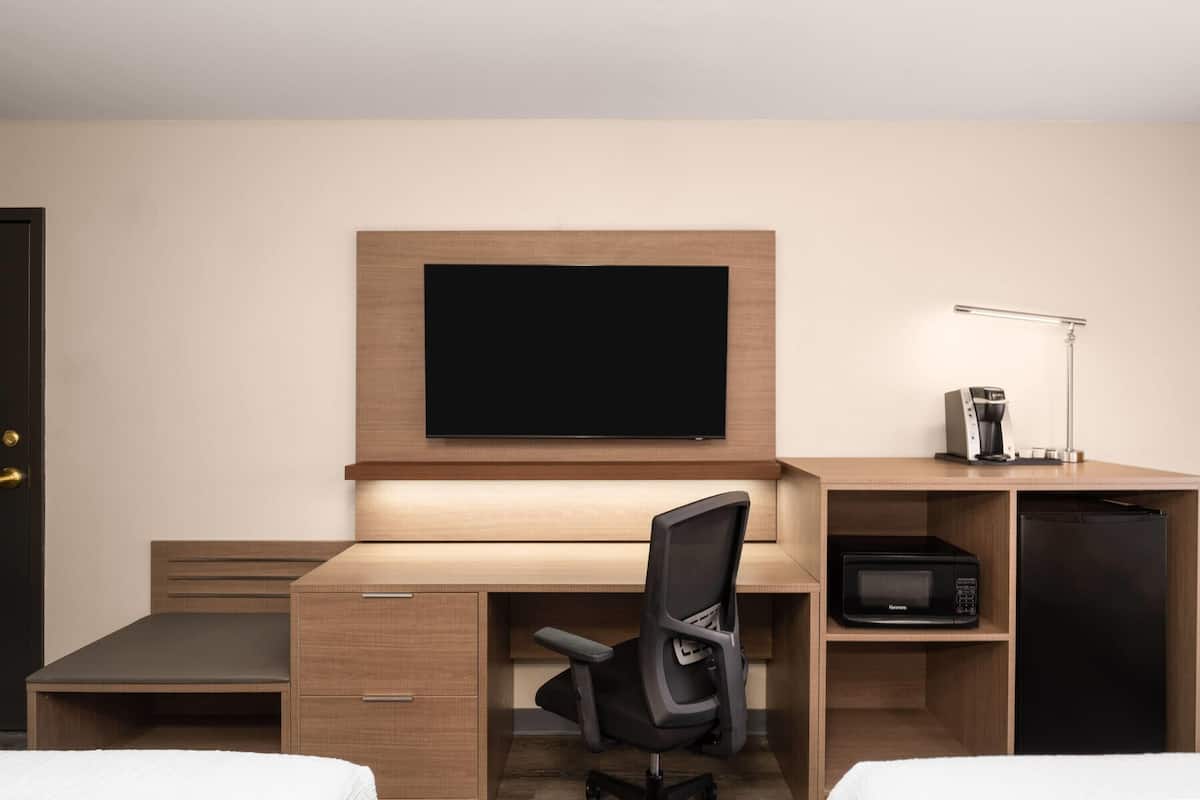 Room, 2 Queen Beds, Hearing Accessible, Non Smoking (Mobility Accessible, Roll-In Shower) | In-room safe, desk, iron/ironing board, free WiFi