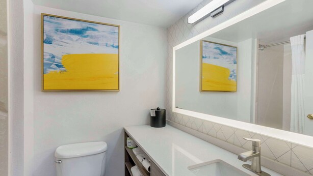 A modern bathroom with a toilet, a sink, and a large mirror. - Comfort Inn & Suites Voorhees/Mt. Laurel (Voorhees)