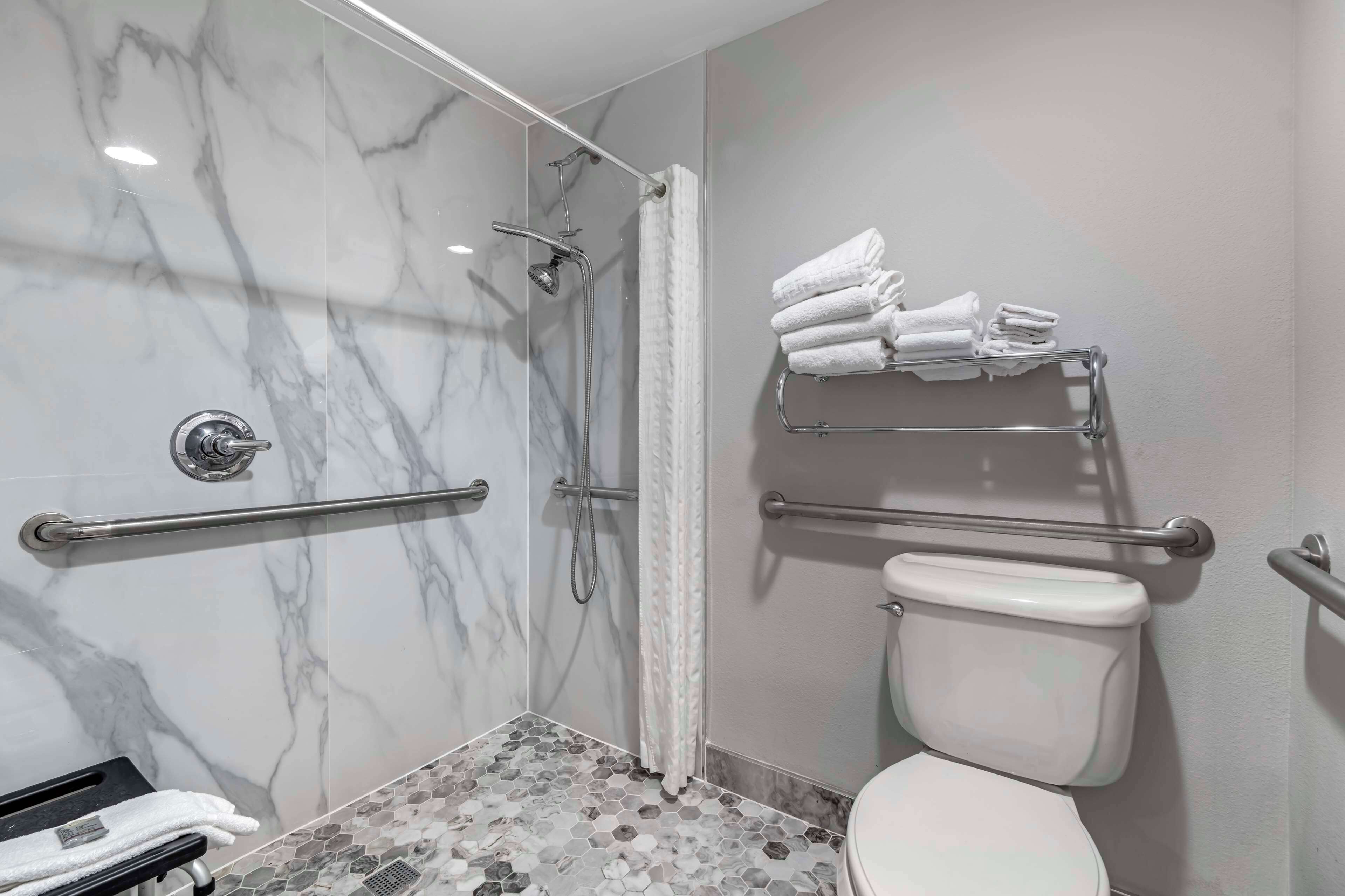 standard room, 2 queen beds, accessible, non smoking | bathroom | combined shower/bathtub, free toiletries, hair dryer, towels