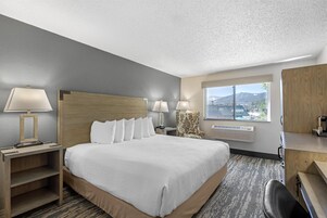 Escritorio, cortinas blackout y tabla de planchar con plancha 