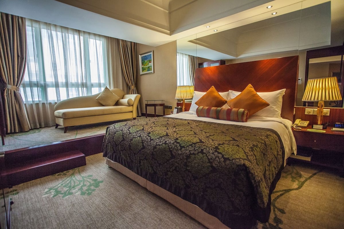 In-room safe, desk, laptop workspace, blackout curtains