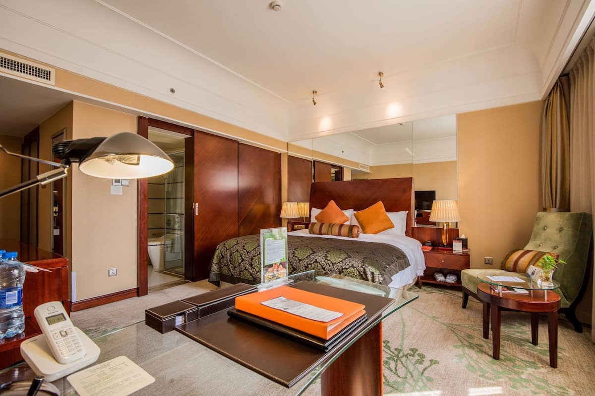 In-room safe, desk, laptop workspace, blackout curtains