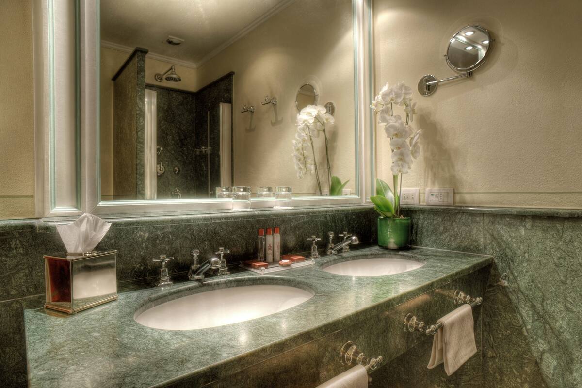 free toiletries, hair dryer, bidet, towels