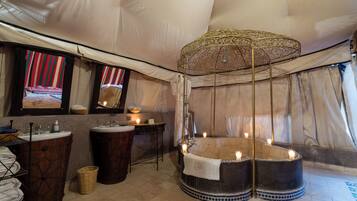 Presidential Tent | Bathroom | Deep soaking tub, free toiletries, hair dryer, bathrobes