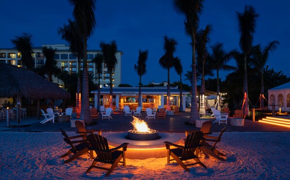 On the beach, beach cabanas, beach volleyball, 2 beach bars