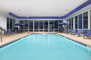 Indoor pool, open 8:00 AM to 10:00 PM, pool loungers