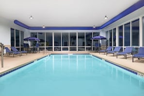 Indoor pool, open 8:00 AM to 10:00 PM, pool loungers