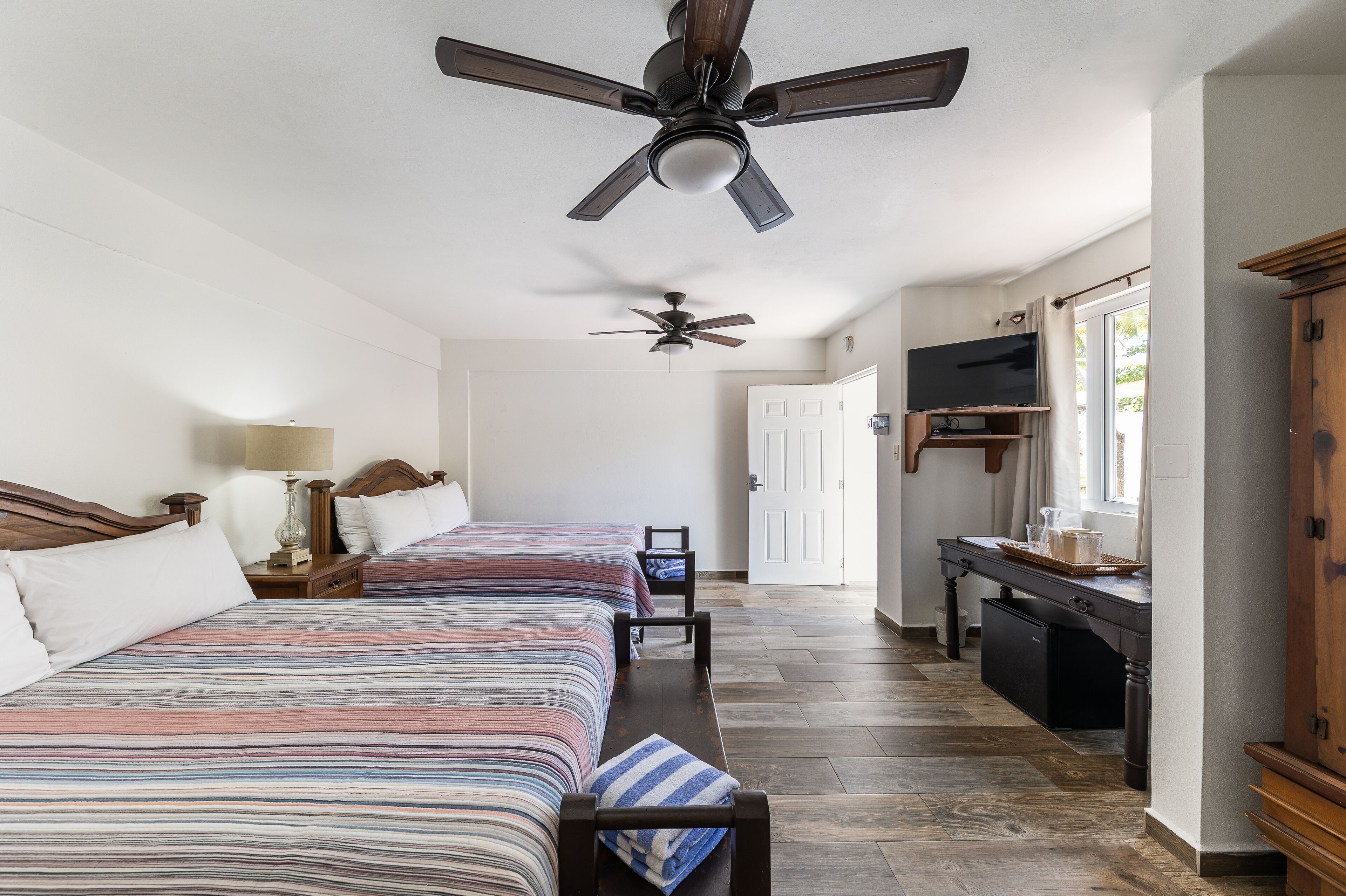 standard room, 2 queen beds | pillow-top beds, desk, laptop workspace, bed sheets