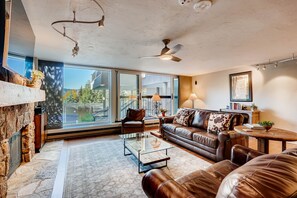 Luxury Condo, 2 Bedrooms | Living area | Flat-screen TV, fireplace, DVD player