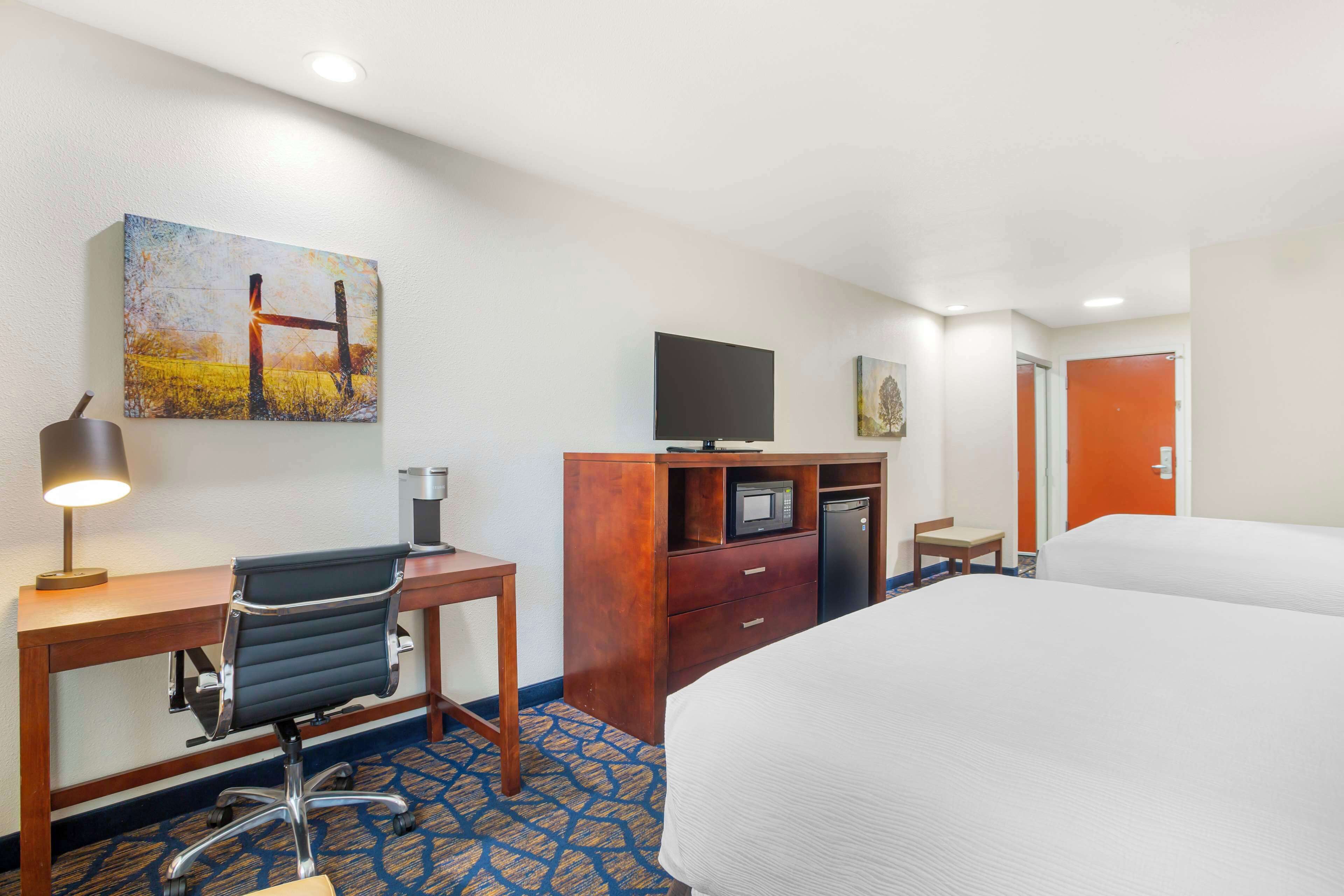 standard room, 2 queen beds, non smoking, refrigerator & microwave | desk, laptop workspace, iron/ironing board, free rollaway beds