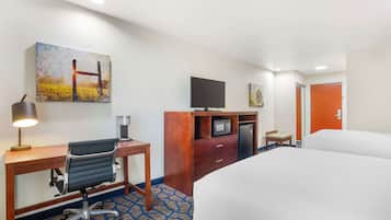 Standard Room, 2 Queen Beds, Non Smoking, Refrigerator & Microwave | Desk, laptop workspace, iron/ironing board, free rollaway beds