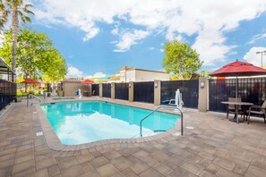 Outdoor pool, open 9:00 AM to 10:00 PM, sun loungers
