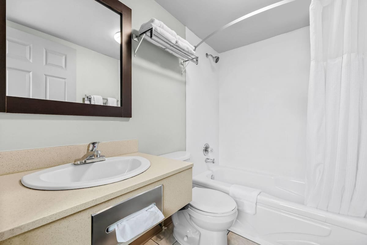 standard room, 2 queen beds | bathroom | free toiletries, hair dryer, towels, soap