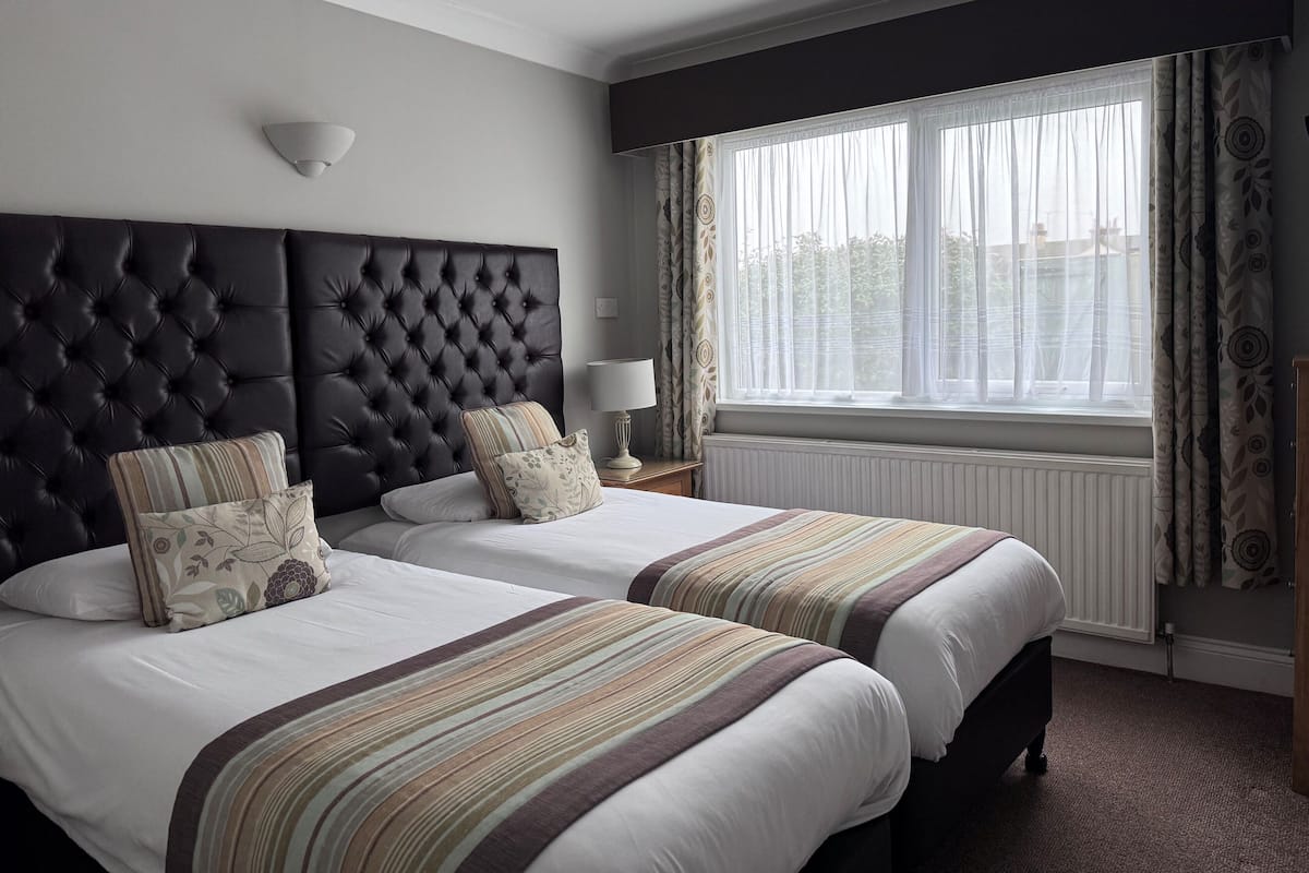 Habitación con 2 camas individuales | Ropa de cama hipoalergénica, escritorio y cortinas blackout