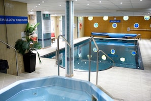 Indoor pool, open 7 AM to 9 PM, pool loungers