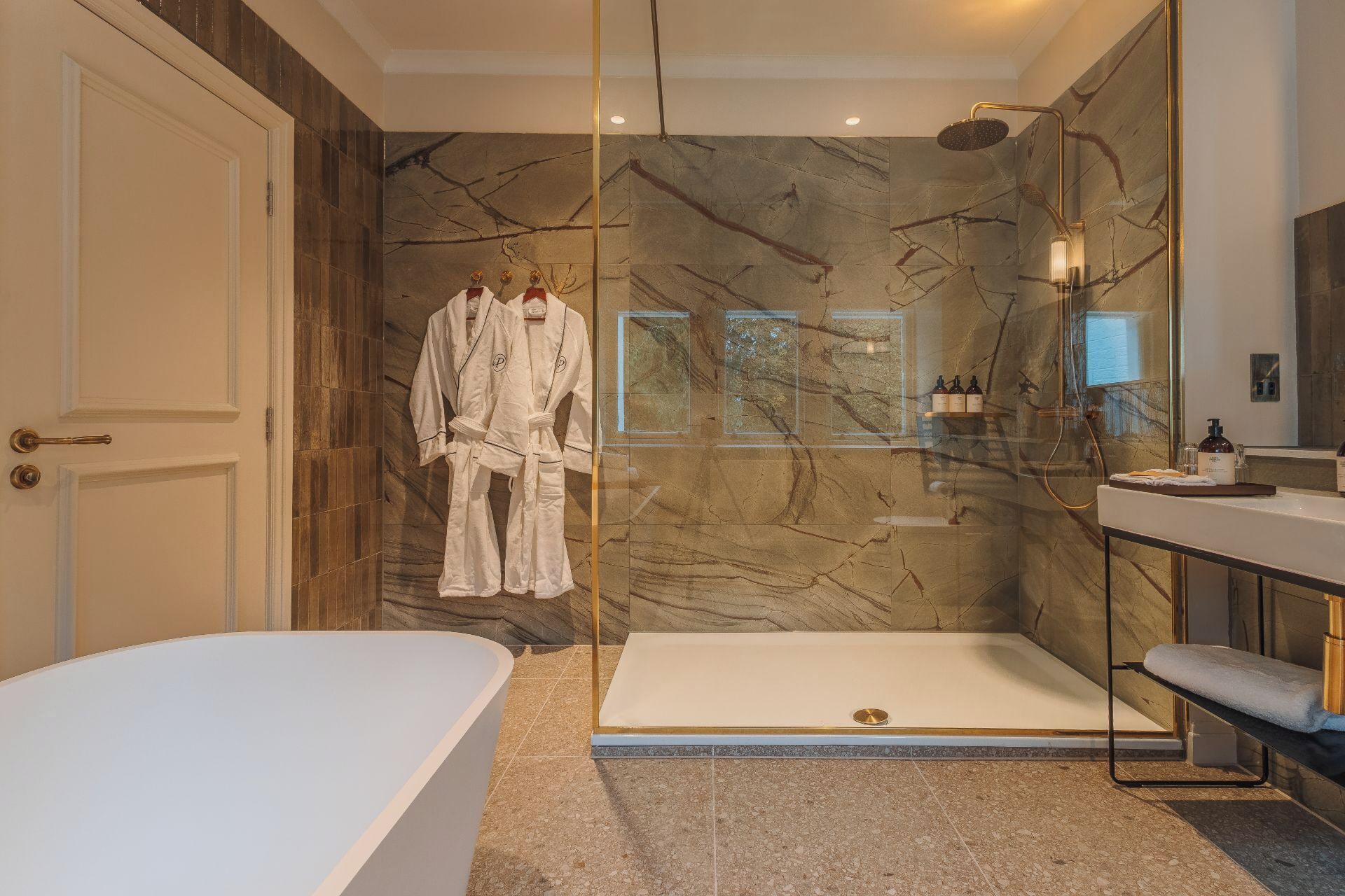 comfy room | bathroom | shower, eco-friendly toiletries, hair dryer, bathrobes