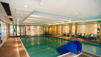 Indoor pool, seasonal outdoor pool, pool umbrellas, sun loungers