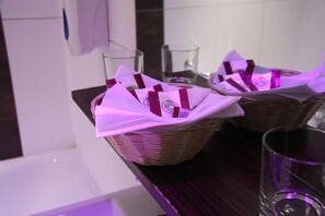 Free toiletries, hair dryer, towels