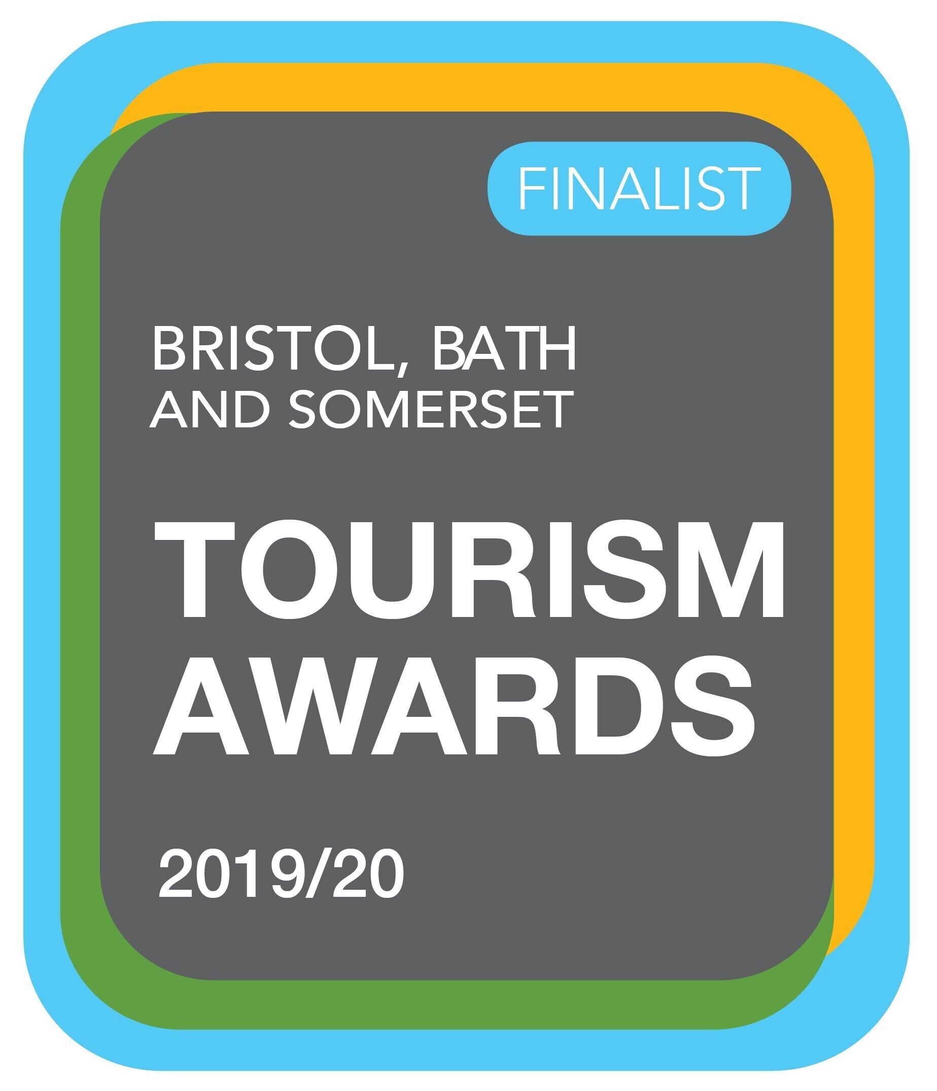 A tourism awards plaque for Bristol, Bath, and Somerset for the year 2019/20, indicating it is a finalist.
