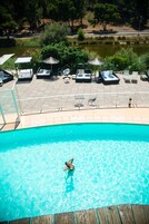 Seasonal outdoor pool, open 10:00 AM to 8:00 PM, sun loungers