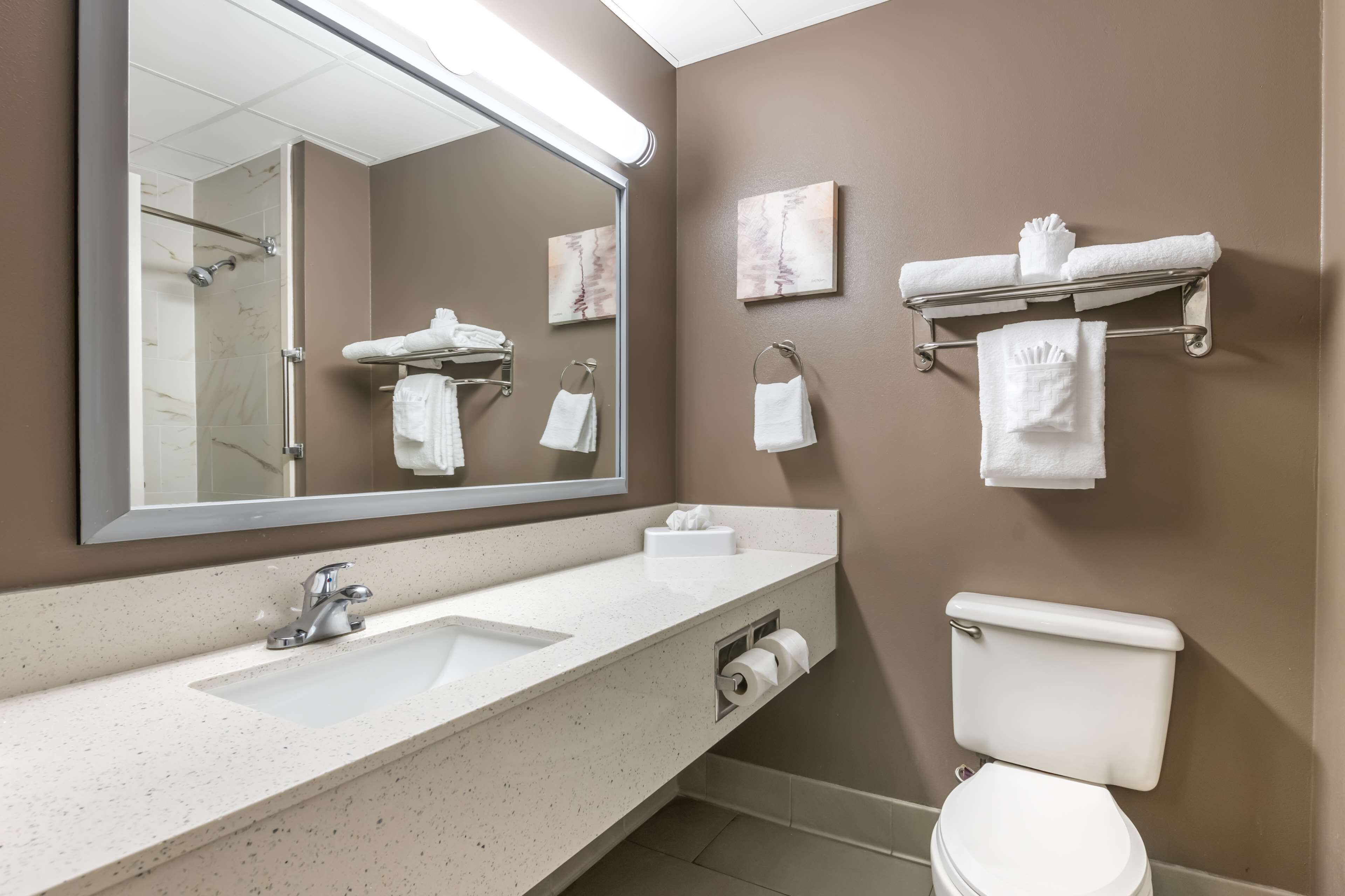 combined shower/bathtub, free toiletries, hair dryer, towels