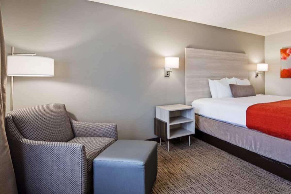 Premium bedding, pillowtop beds, desk, laptop workspace
