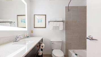 Shower, free toiletries, hair dryer, towels