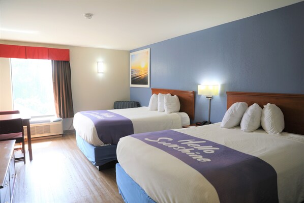 Standard Room, 2 Queen Beds, Non Smoking | In-room safe, blackout drapes, iron/ironing board, rollaway beds