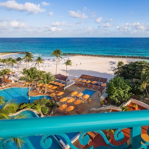 Outdoor pool, pool umbrellas, pool loungers